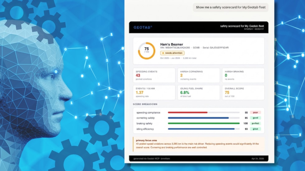 Geotab screen on AI concept background