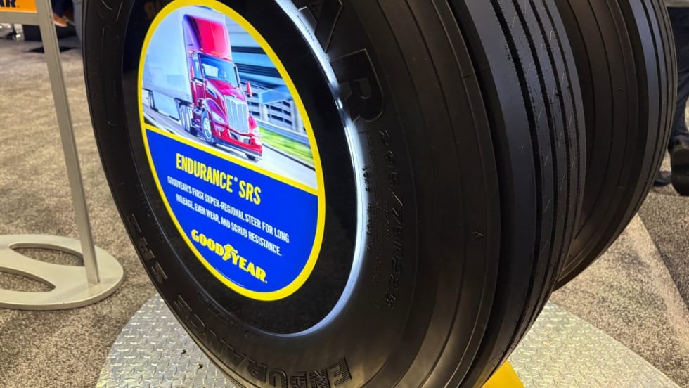 Goodyear steer tire on display at booth