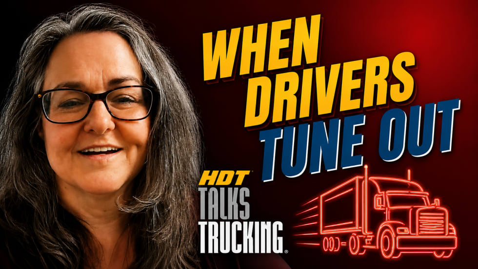 HDT Talks Trucking thumbnail with photo of Jane Jazrawy and the text,, "When Drivers Tune Out"