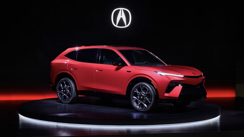 Red Acura car on display