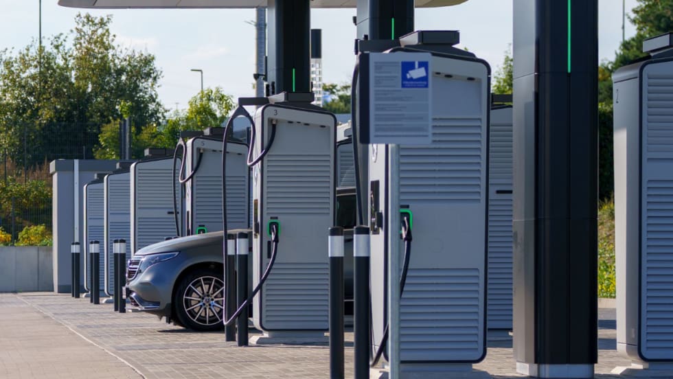 Can parked in line of EV chargers