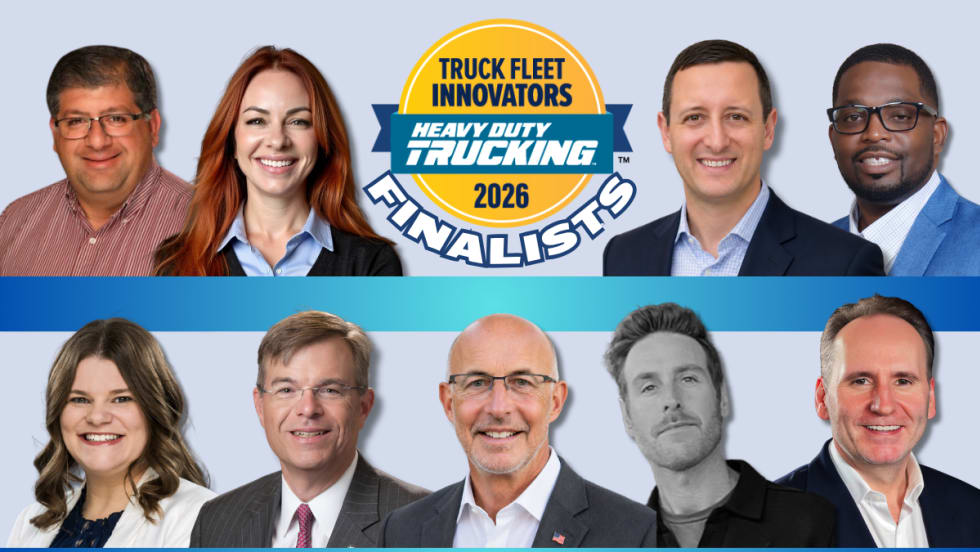 Nine headshots of men and women with Truck Fleet Innovators logo and the word "Finalists"