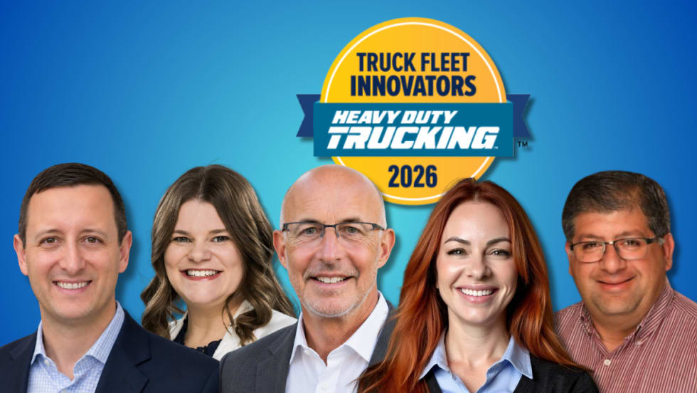 Photos of three men and two women with HDT Truck Fleet Innovators 2026 logo