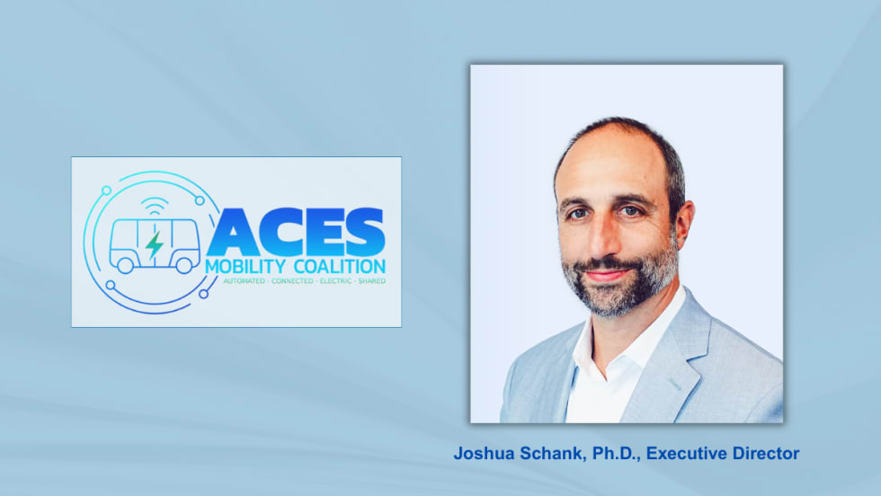 Portrait of Joshua Schank, Ph.D., alongside the ACES Mobility Coalition logo.