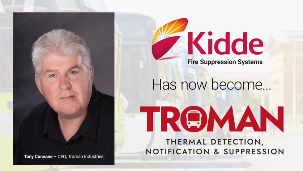headshot of Tony Cunnane, CEO, with the Kidde and Troman logos