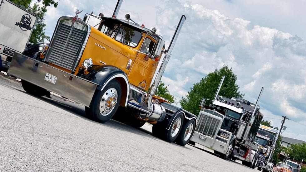 Line of vintage trucks