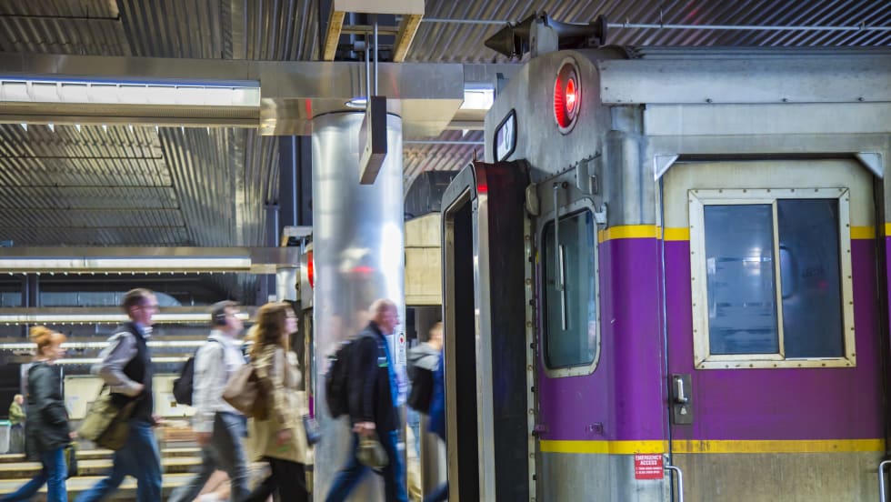 MBTA passengers at rail station
