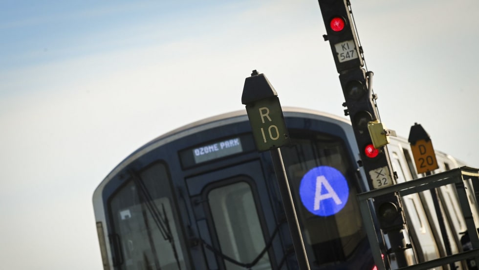 An A line MTA subway car near the soon to be replaced signaling system.