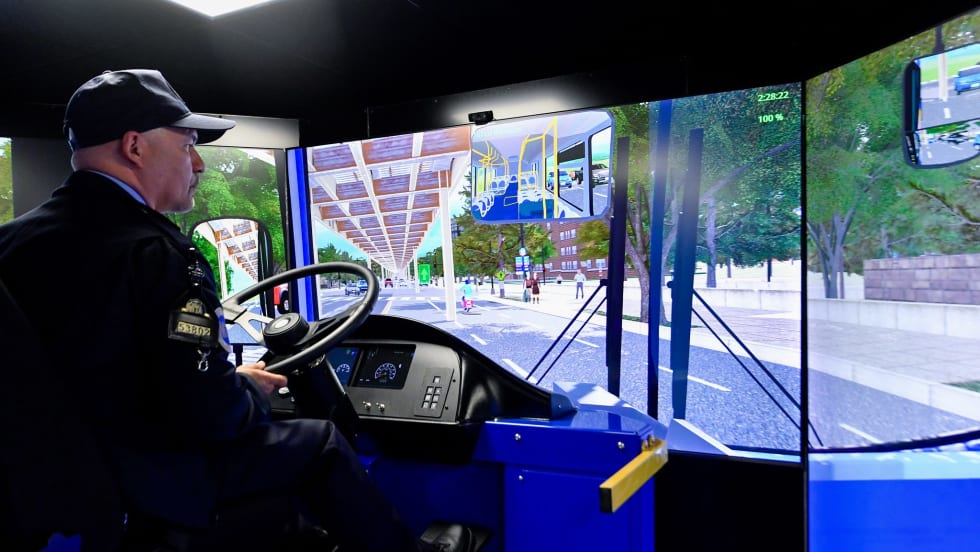 A New York MTA bus simulator with driver
