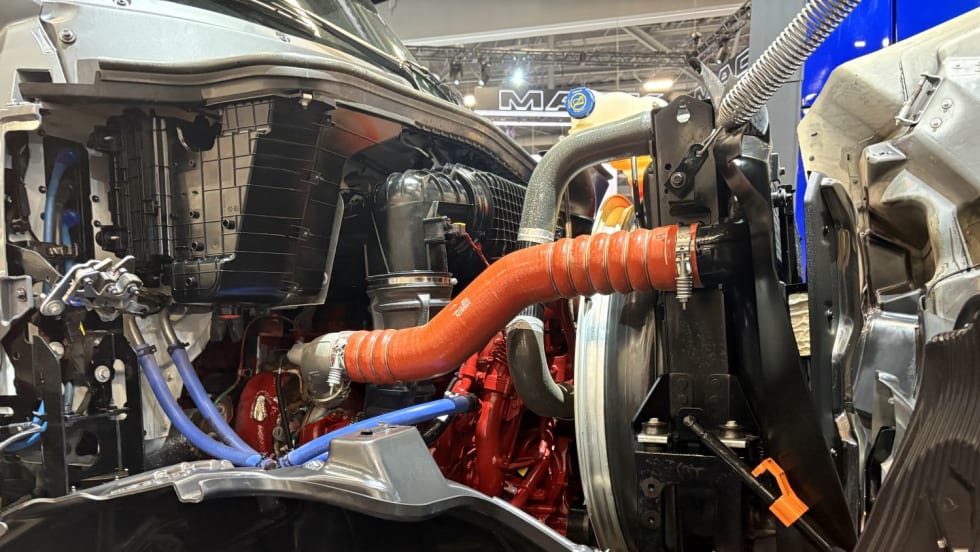 Closeup of engine in Mack truck