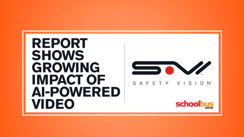 An orange and white graphic with Safety Vision's logo and text reading "Report Shows Growing Impact of AI-Powered Video."