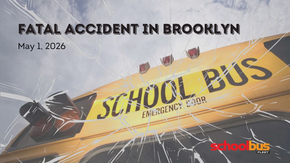 Graphic with part of a school bus and text reading "Fatal Accident in Brooklyn."