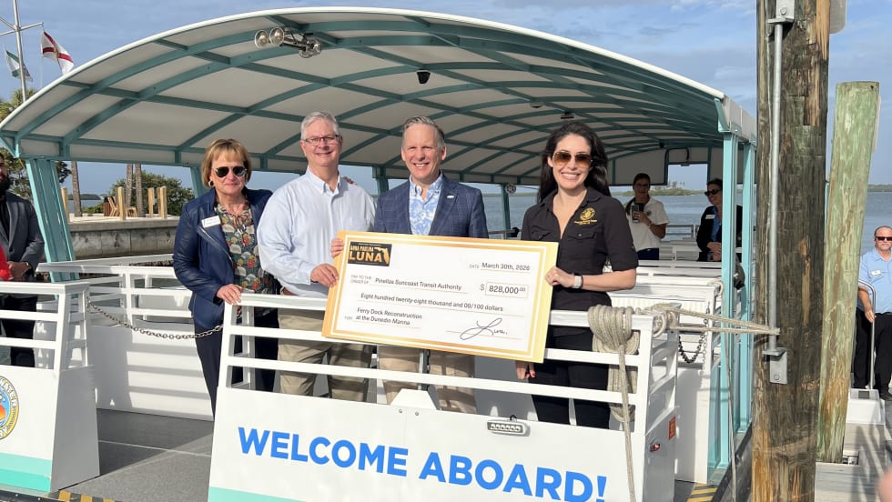 PSTA, City of Dunedin, and Congresswoman Anna Paulina Luna during a check ceremony for restoration of the Dunedin Pier