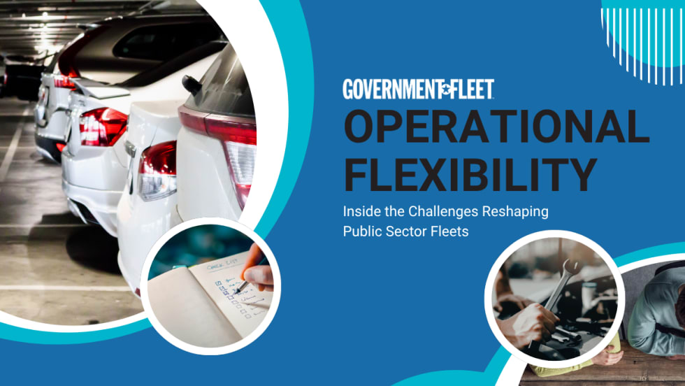 several images of cars, writing, mechanics, and teamwork with the words operational flexibility. 