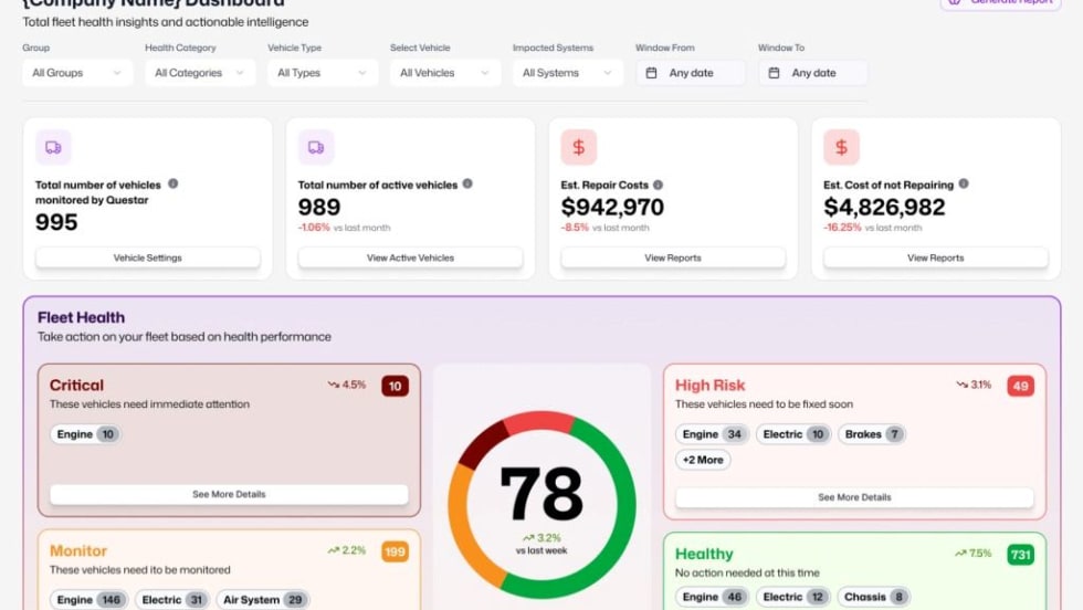 Quester fleet maintenance dashboard.