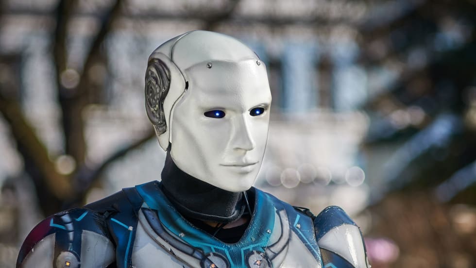 Photo of a humanoid robot's chest, shoulders and head
