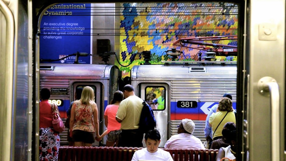 Passengers in crowded SEPTA station
