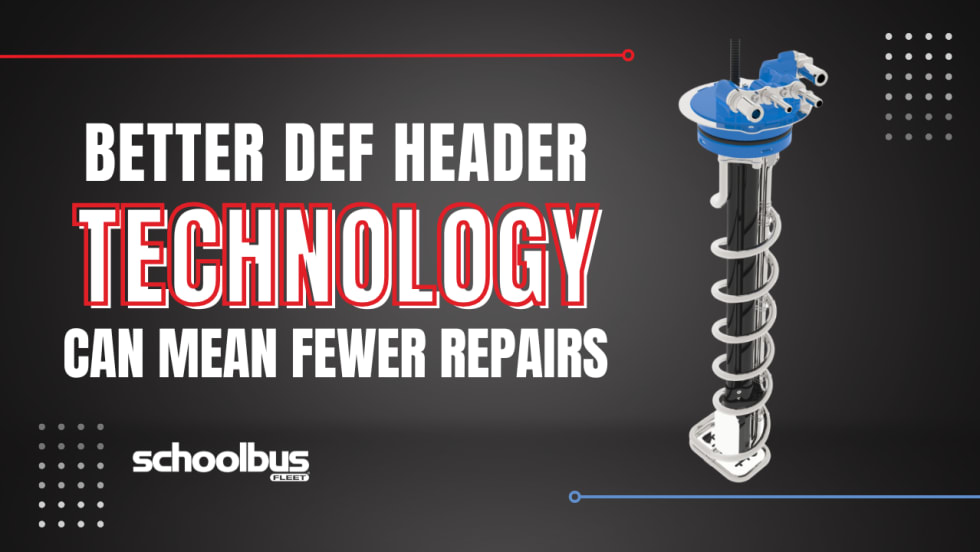Graphic showing a DEF header beside the text, “Better DEF Header Technology Can Mean Fewer Repairs.”