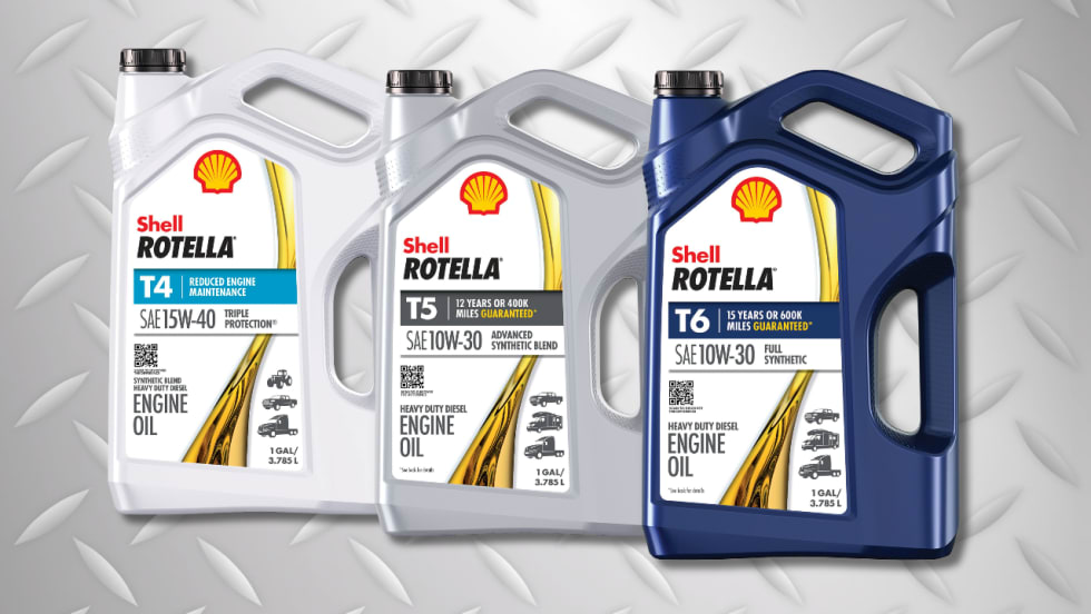 photos of three Shell heavy-duty engine oil bottles