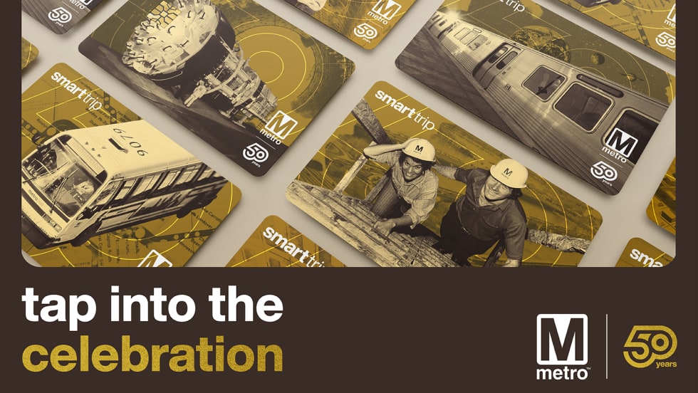 Five different gold commemorative Smart Trip card designs.
