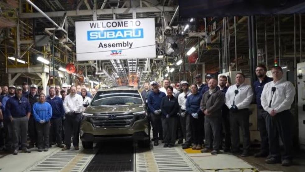 Photo of work team at a U.S. Subaru hybrid vehicle plant