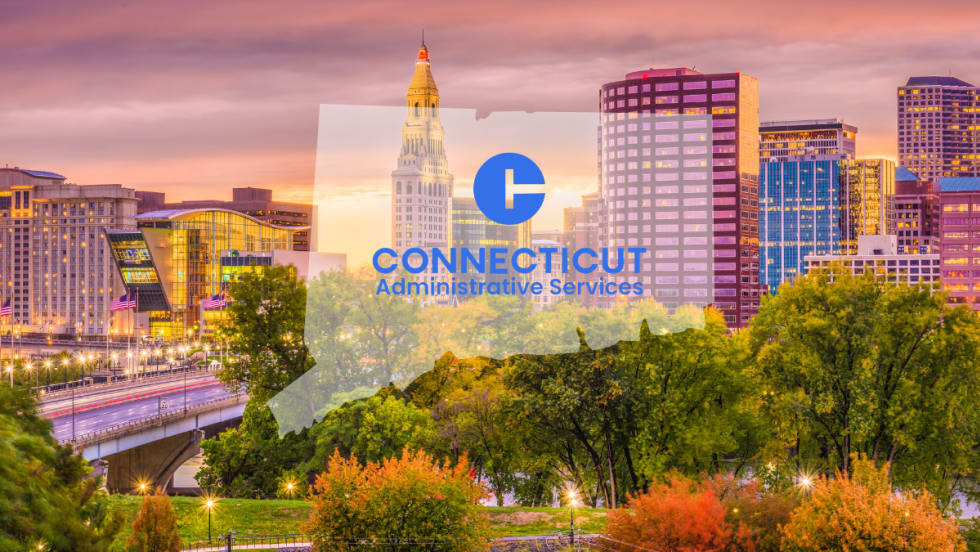 CT outline over a picture of a CT town with the DAs logo over it
