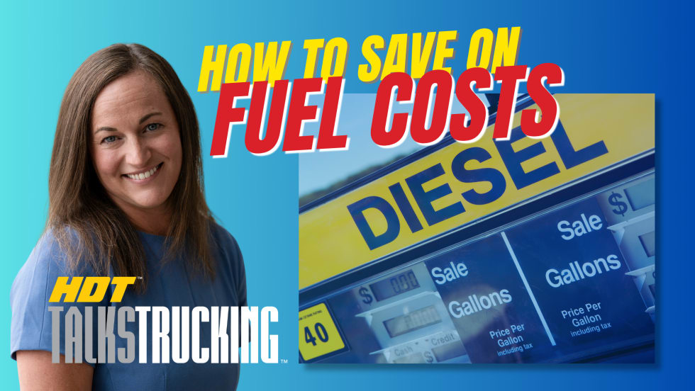 YouTube thumbnail saying "How to Save on Fuel Costs" with woman's photo and a photo of a diesel price pump