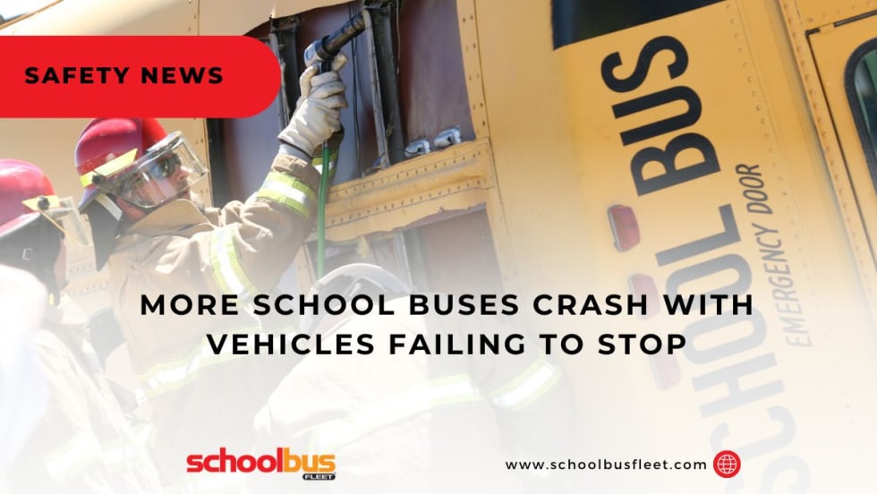 a school bus is turned on its side with firefighters next to it