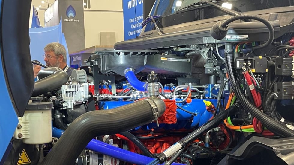 Close-up of an experimental liquid-hydrogen truck engine.