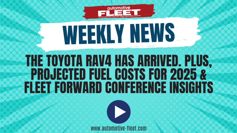 An Automotive Fleet graphic for a weekly news recap with a play button and the website URL at the bottom.