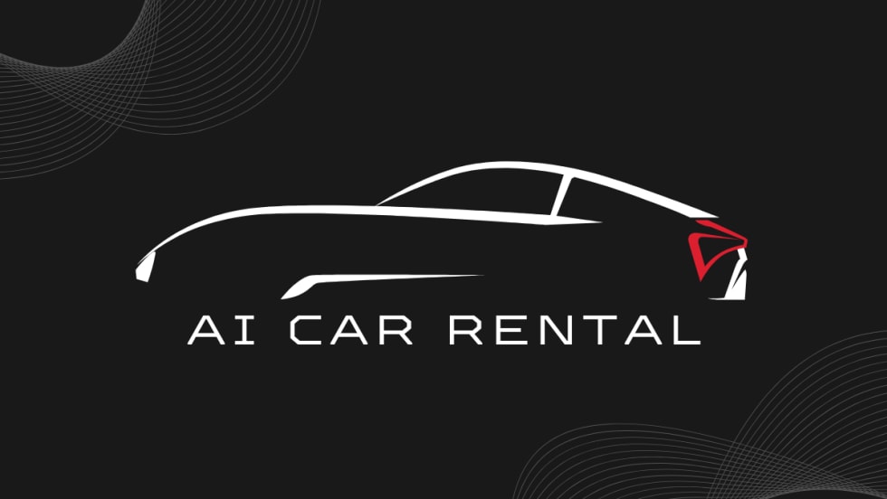 Outline of a futuristic rental car against a black backdrop.