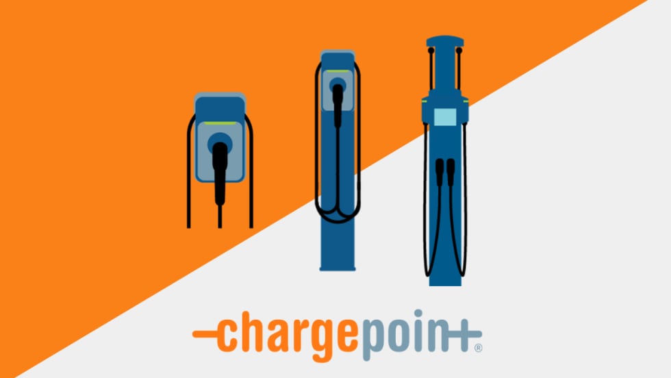 An orange and light gray graphic with the ChargePoint logo.