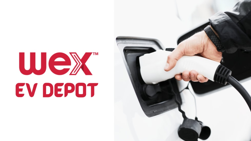 A EV being charged with text reading "WEX EV Depot"