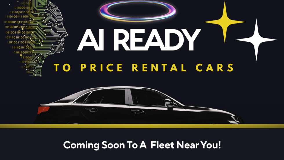 A galaxy-themed AI illustration with a black background that cheekily warns AI is coming to a rental fleet near you