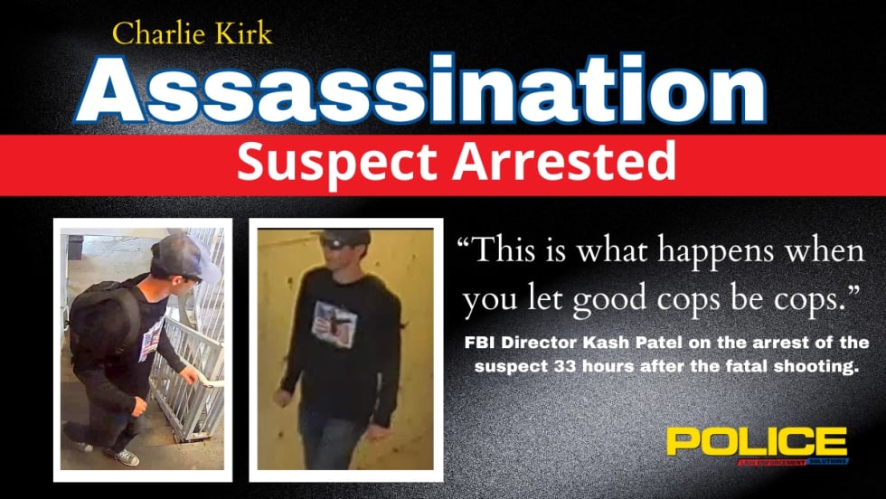 Police graphic showing surveillance photos of suspect arrest in shooting case