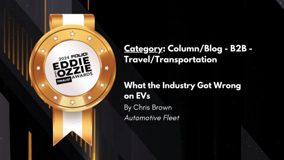 A Black and gold graphic detailing the Automotive Fleet finalist blog for a 2024 Eddie & Ozzie Award.