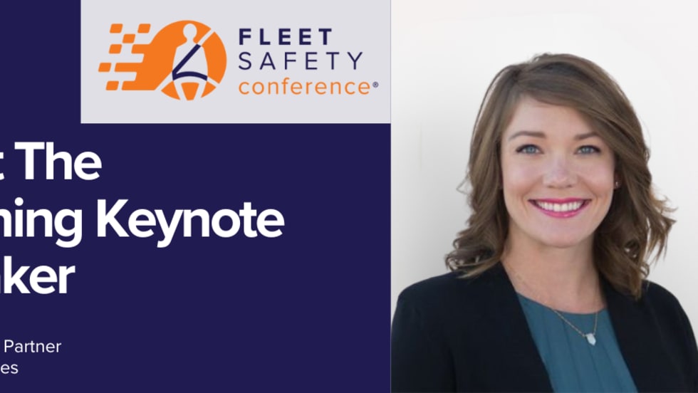 Graphic announcing Cayce Lynch as the opening keynote speaker for the Fleet Safety Conference.