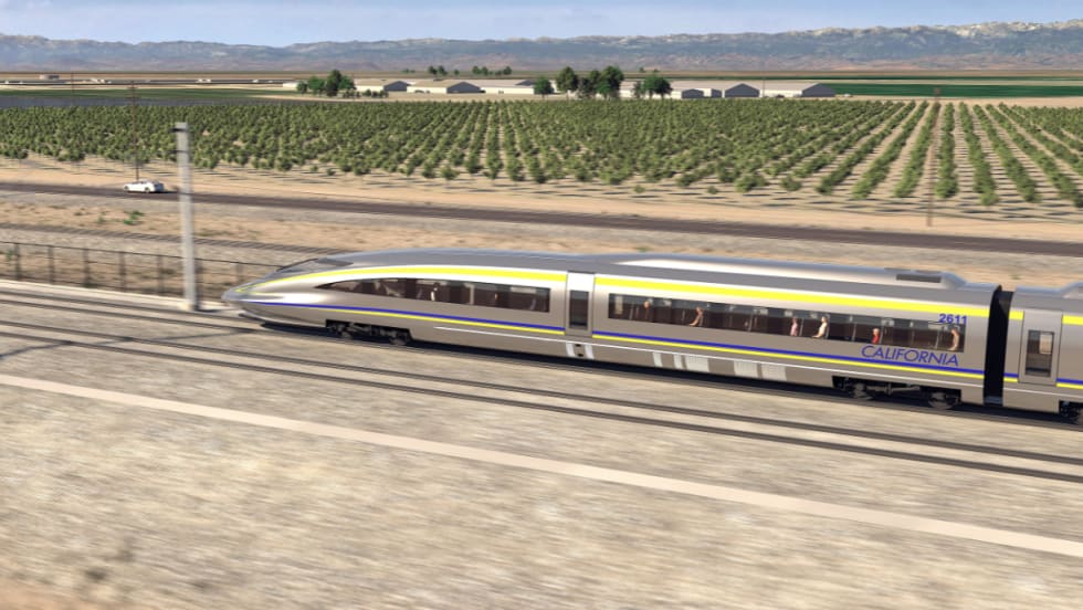A rendering of a passenger train for California's High-Speed Rail project.