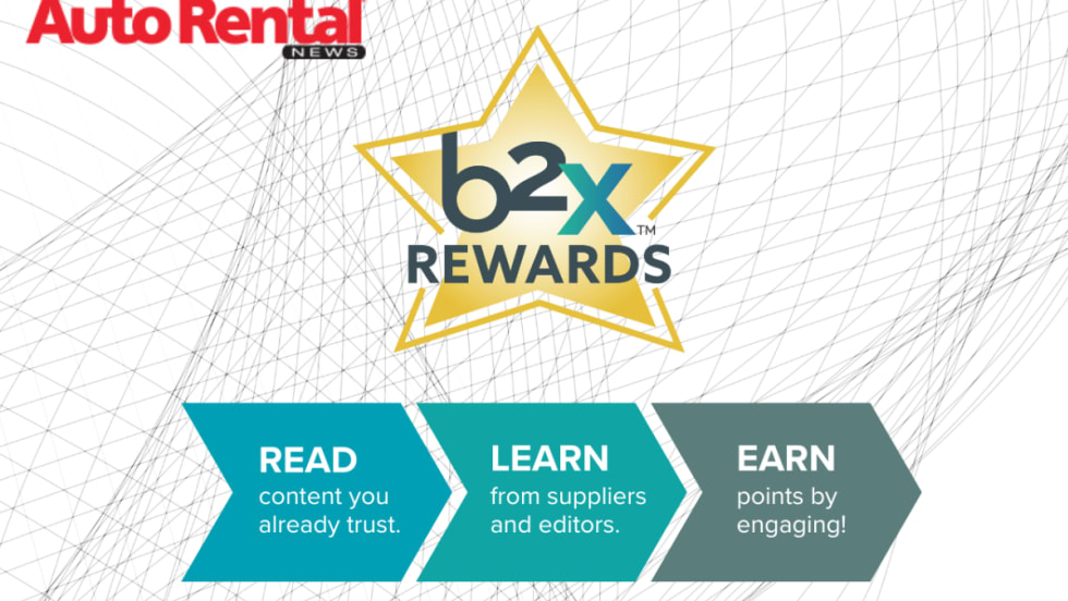 Auto Rental News and b2X Rewards logos.