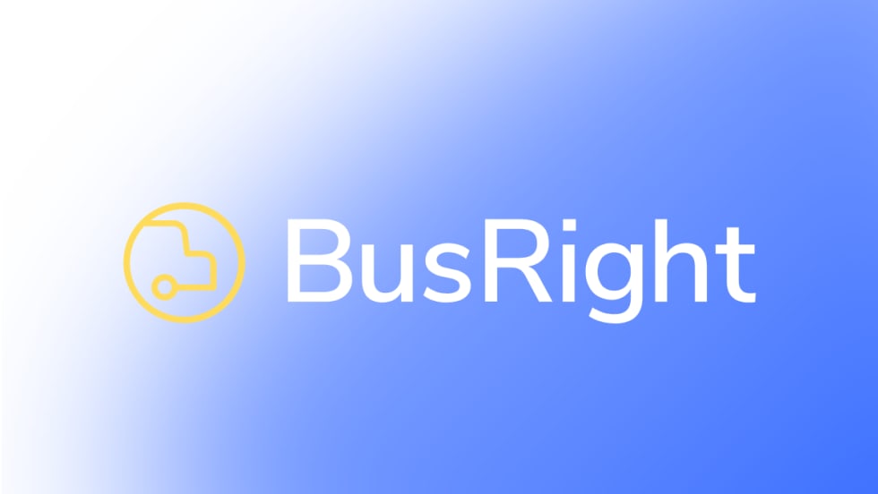 the busright logo against a blue gradient background