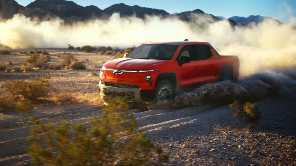 The 2026 Chevy Silverado Trail Boss  EV driving