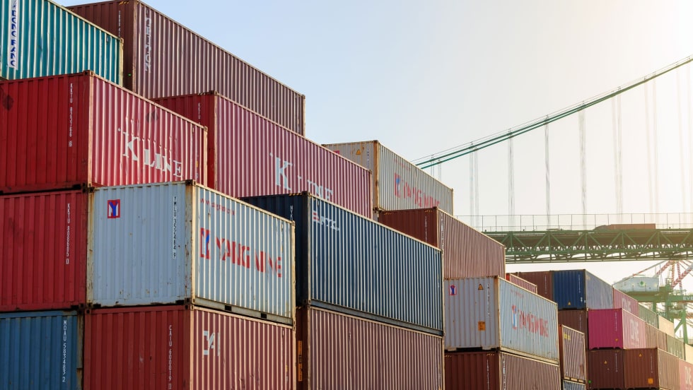 Stacks of cargo containers at the Port of Los Angeles