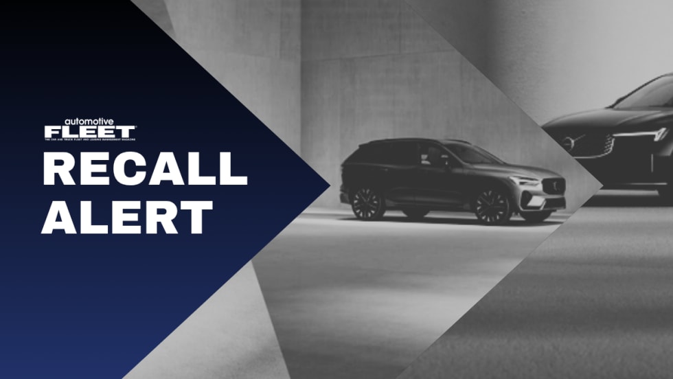 A graphic with Volvo cars and text reading "Recall Alert".