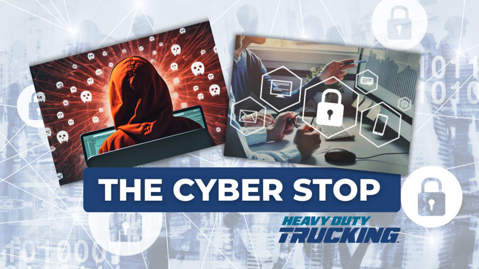 Illustration with fraud and cybersecurity images and the words "The Cyber Stop"