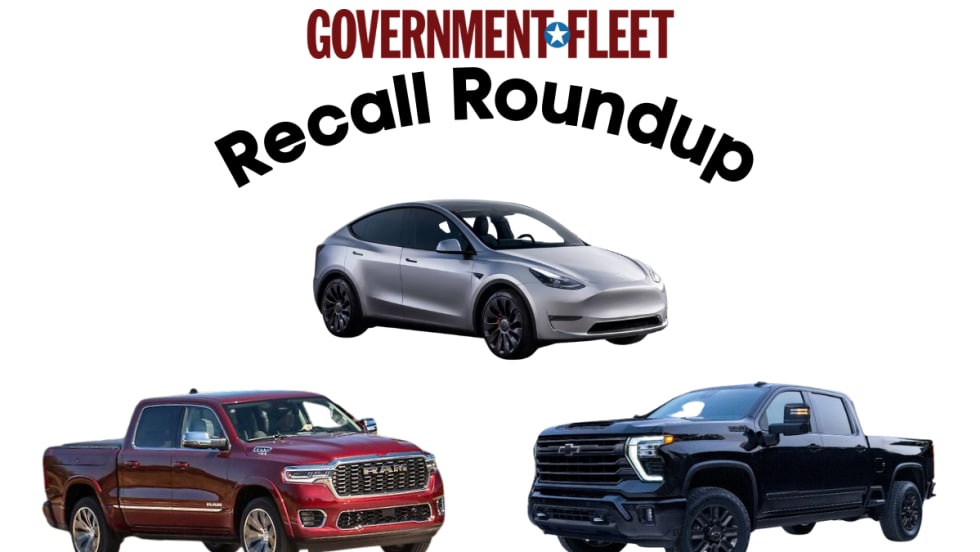 A photo shows a red Ram 1500, a silver Tesla Model Y, and a black Chevrolet Silverado 2500 HD.