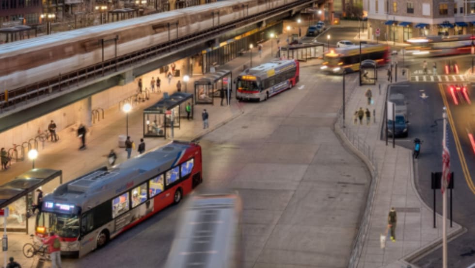WMATA buses at a bus depot.