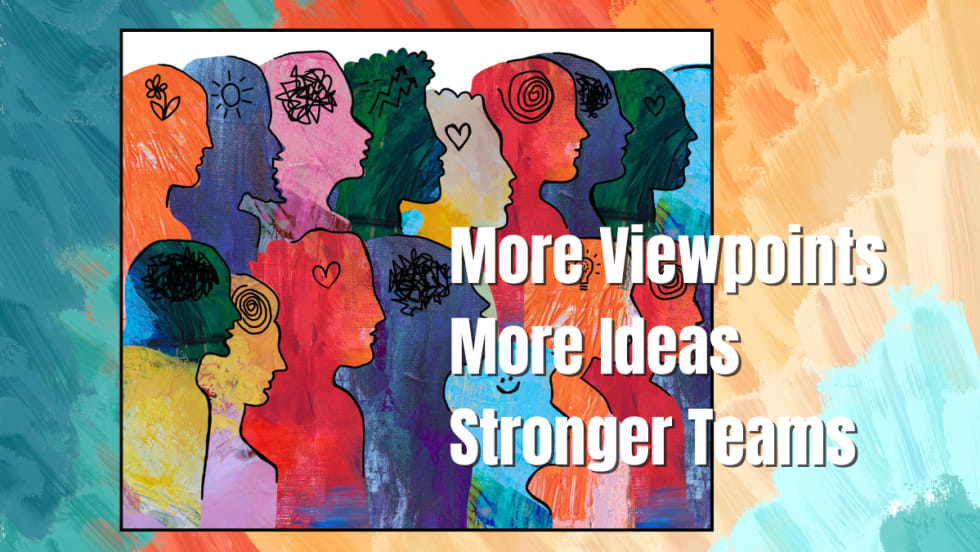 Colorful abstract heads with different scribbles inside illustrate diversity of thought