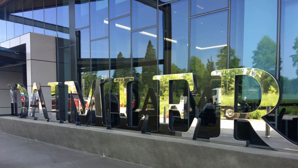 Daimler sign in front of Daimler Truck North America headquarters