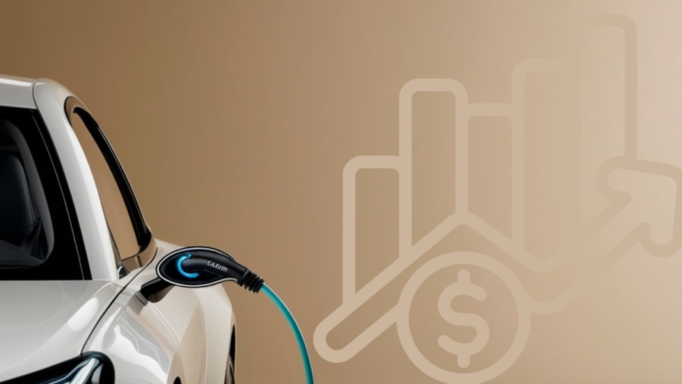 electric vehicle charging on tan background