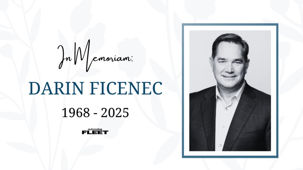 A blue and white graphic with a black and white picture of Darin Ficenec and text reading "In Memoriam: Darin Ficenec, 1968-2025"